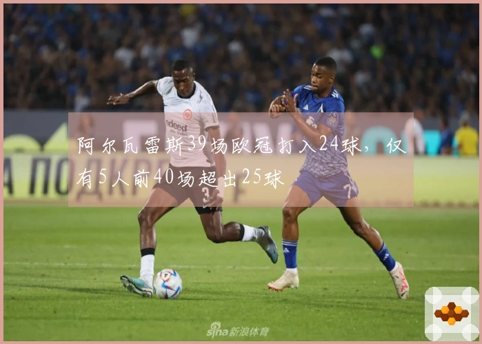 阿尔瓦雷斯39场欧冠打入24球，仅有5人前40场超出25球